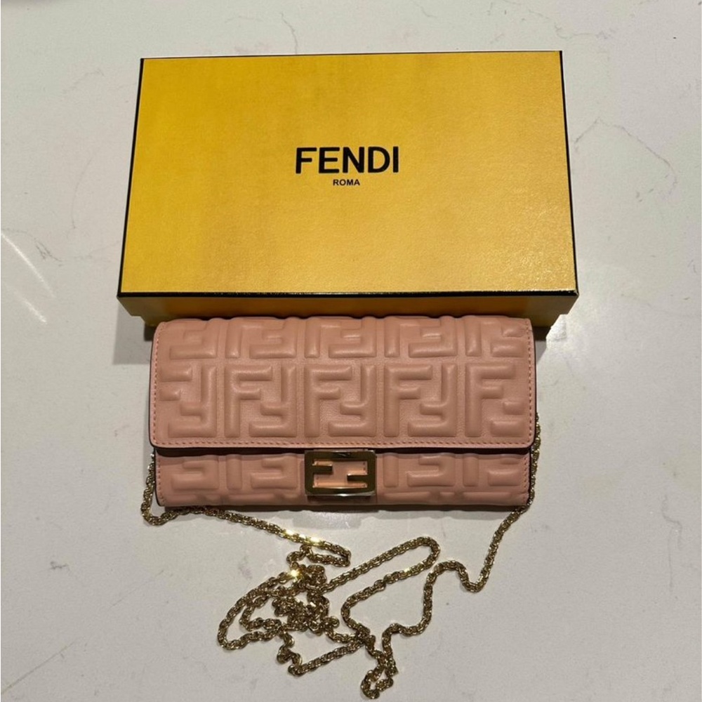 Fendi Light Pink Embossed Leather Wallet